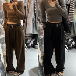 黑色显瘦西装裤女2023冬新款大裤腿加厚加绒保暖垂感高腰直筒长裤