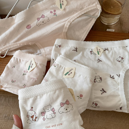 可爱小熊小狗 7A抗菌A类婴儿棉加长裆女生内裤纯棉全棉中腰三角裤