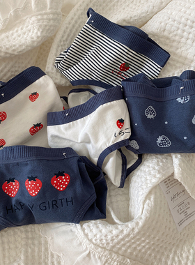 5条装/日系藏蓝草莓内裤 条纹可爱印花纯棉裆学生中腰三角裤舒适