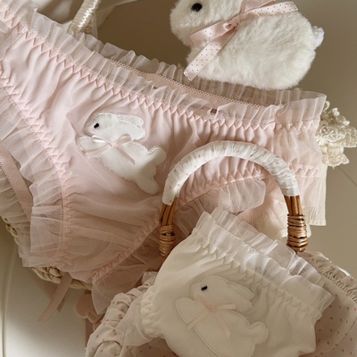 小兔絮语 毛茸可爱小兔仙子棉内裆网纱透视毛绒刺绣包臀少女内裤