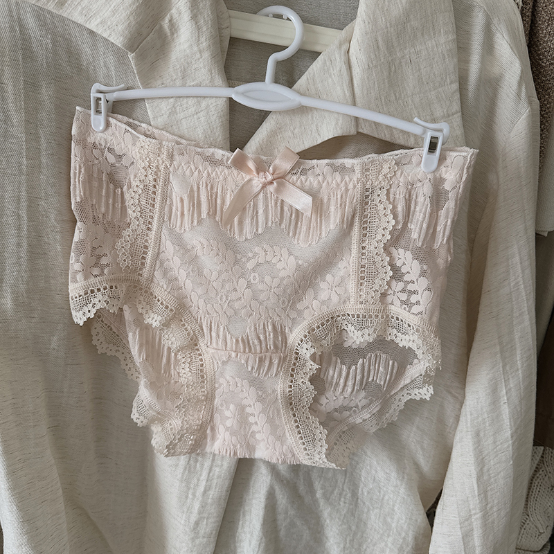 甜茶复古/法式纯色提花蕾丝透气蝴蝶结性感高腰包臀女士少女内裤