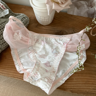 洛丽塔天使兔 甜美纯欲 可爱风糖果色印花牛奶丝低腰无痕少女内裤