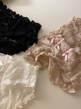 3条黑白粉色泡芙软糯~可爱甜美性感面包裤蕾丝包臀暗纹低腰女内裤