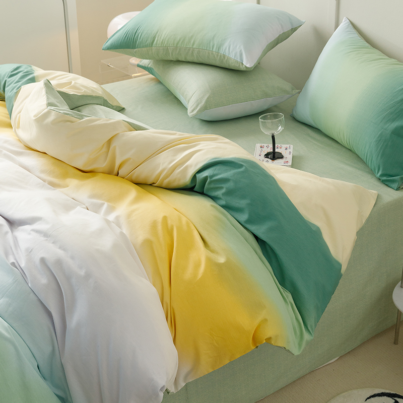 北欧风ins纯棉床上四件套全棉100渐变色床单被套罩宿舍三件套床品