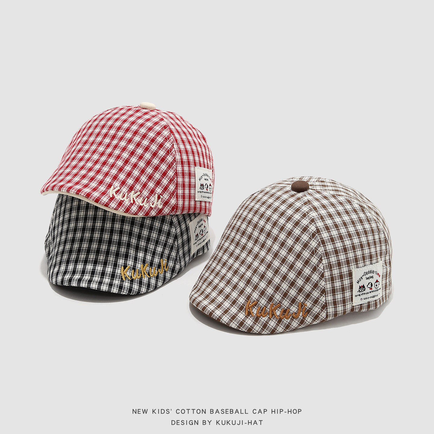 春秋款男童鸭舌帽英伦女宝宝帽子儿童夏天遮阳帽格子前进帽贝雷帽