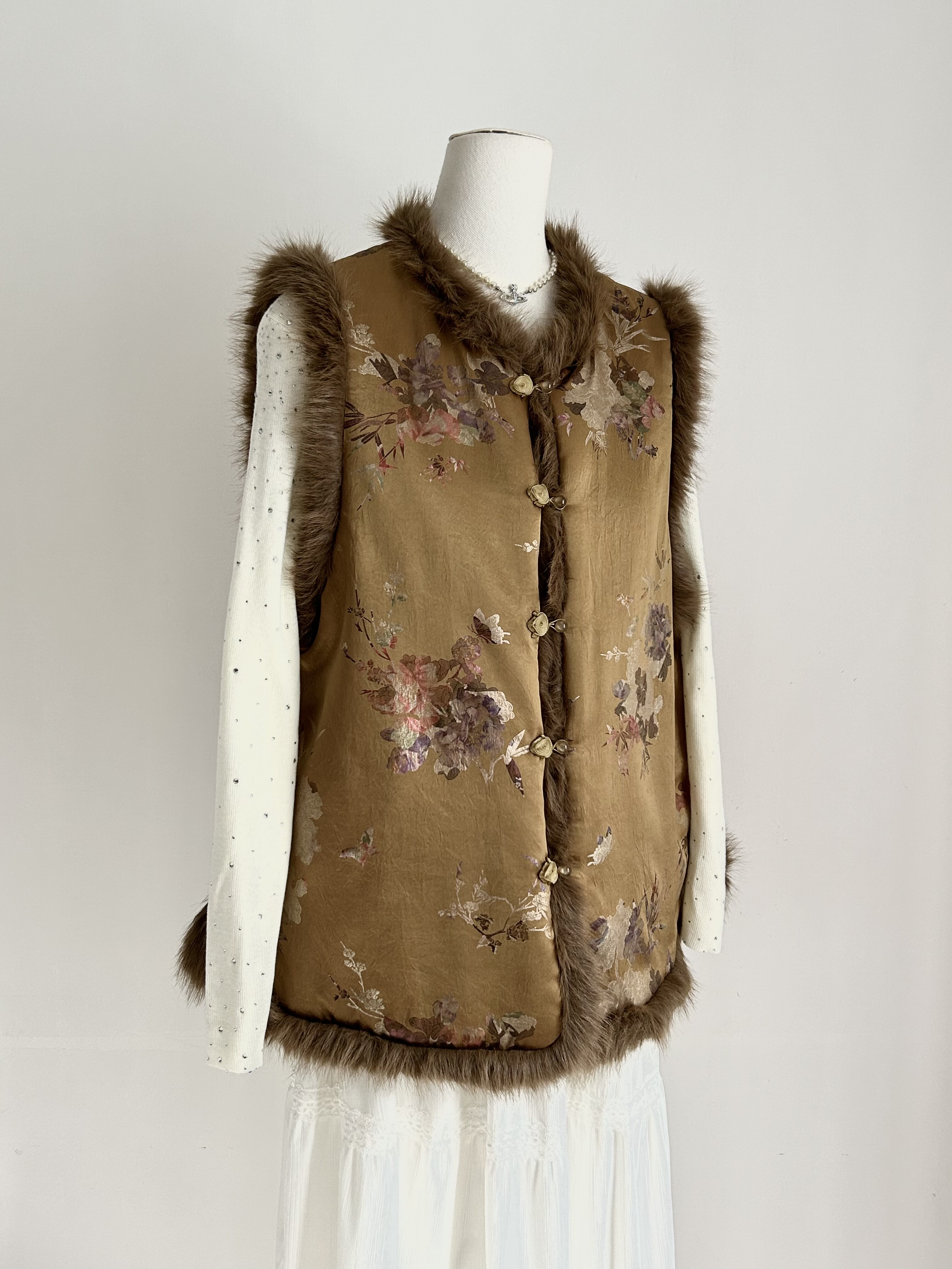 捡漏！典雅新中式水貂毛印花马甲气质款国风圆盘扣真丝夹棉外套,女装/女士精品,马夹,淘宝优惠券,粉丝福利购,淘宝优惠卷