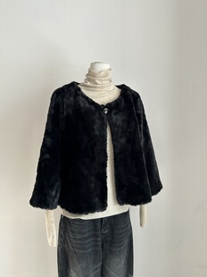 捡漏外单！气质优雅外套环保皮草仿貂毛圆领气质百搭毛毛外套