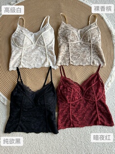 显瘦磨毛内搭甜辣短上衣 修身 捡漏 韩系秋冬蕾丝带胸垫吊带背心