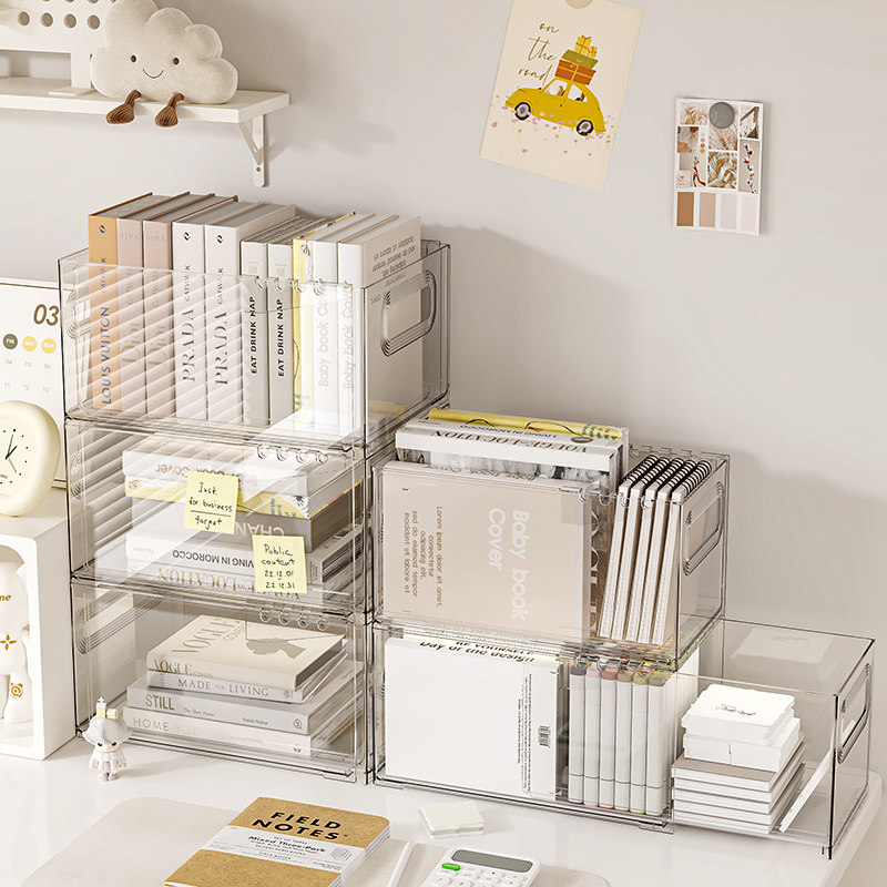 可叠加可伸缩，透明桌面收纳盒