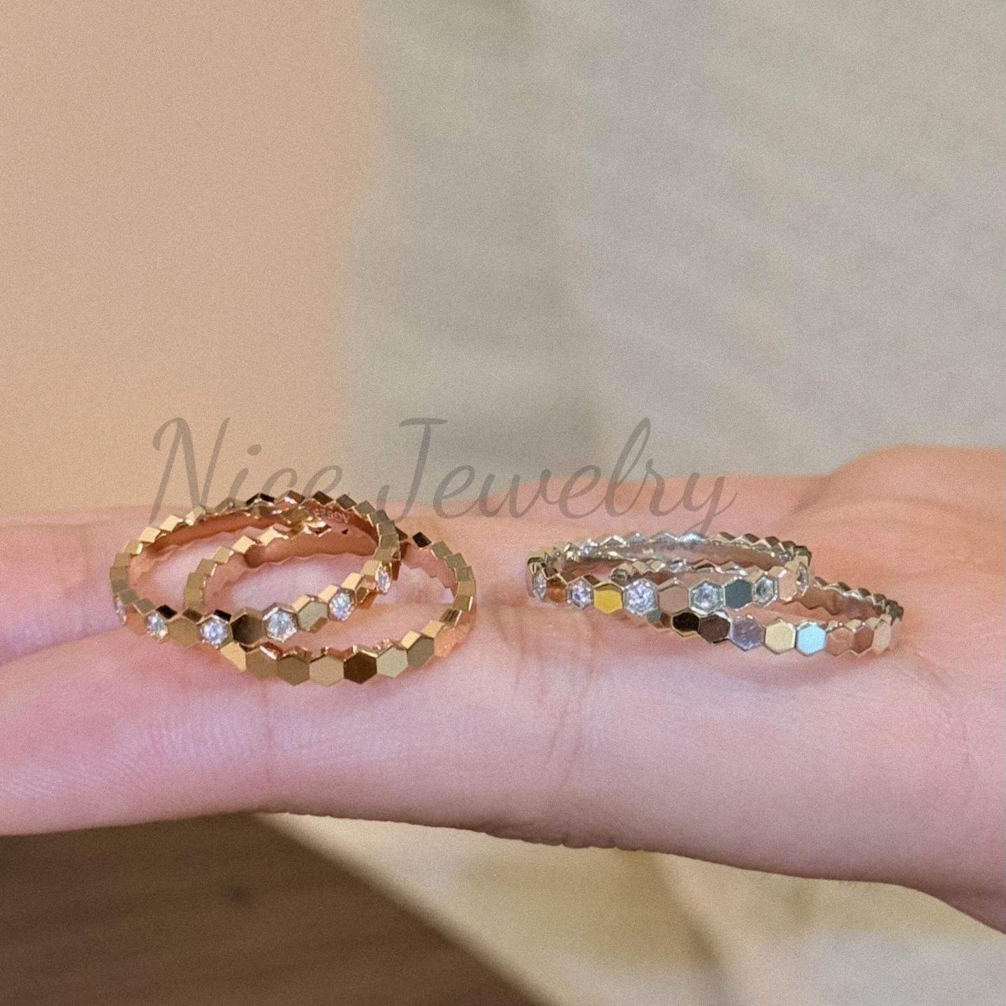 蜂巢戒指beedecnc纯银女叠戴