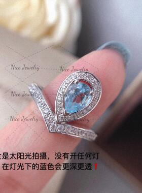 平替珠宝纯银轻奢蓝宝石水滴戒指