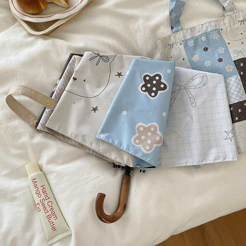 拼布可爱太阳伞弯钩防晒防紫外线遮阳伞小清新女晴雨两用折叠雨伞