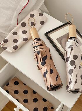 文艺复古圆点折叠伞女防晒防紫外线晴雨两用遮阳伞加厚黑胶太阳伞