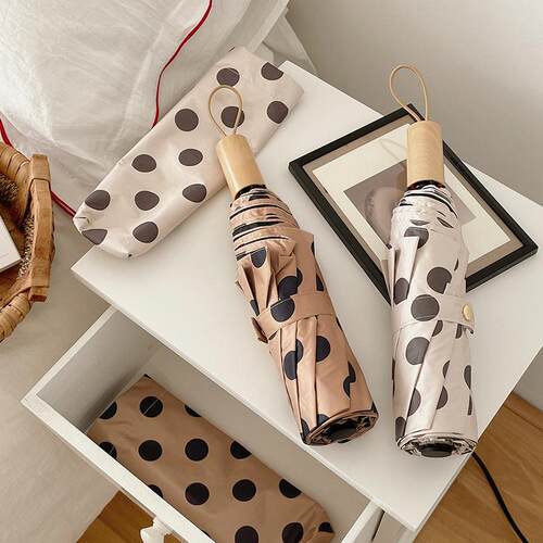 文艺复古圆点折叠伞女防晒防紫外线晴雨两用遮阳伞加厚黑胶太阳伞