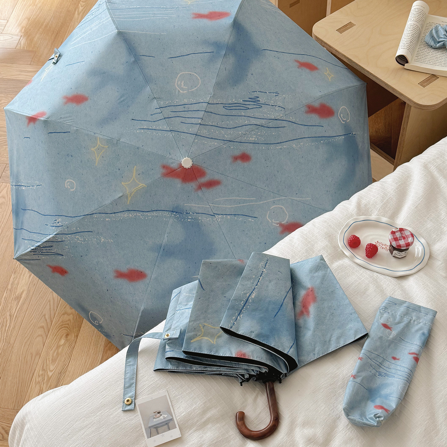 新款盐系折叠雨伞防晒防紫外线黑胶便携遮阳伞晴雨两用自动太阳伞