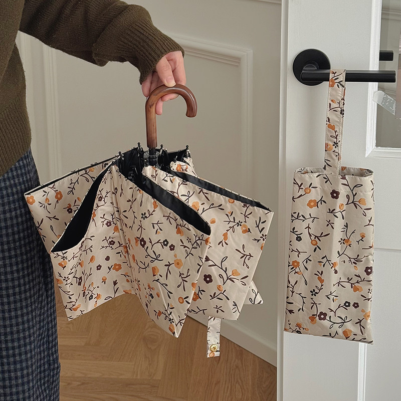 复古小碎花折叠伞防晒防紫外线遮阳伞自动晴雨两用太阳伞便携雨伞