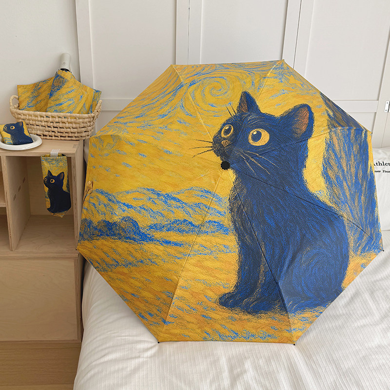 可爱猫咪全自动晴雨伞两用折叠太阳伞高颜值女防晒防紫外线遮阳伞