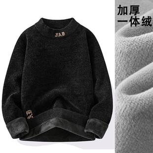 潮流男装新款加绒毛衣男士秋冬新款加厚加绒保暖长袖休闲外