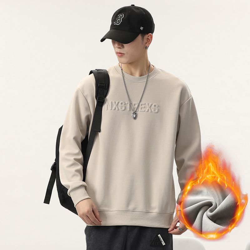 Yishion以纯厚款潮卫衣男长袖套头衫男潮牌宽松钢印卫衣加绒加厚