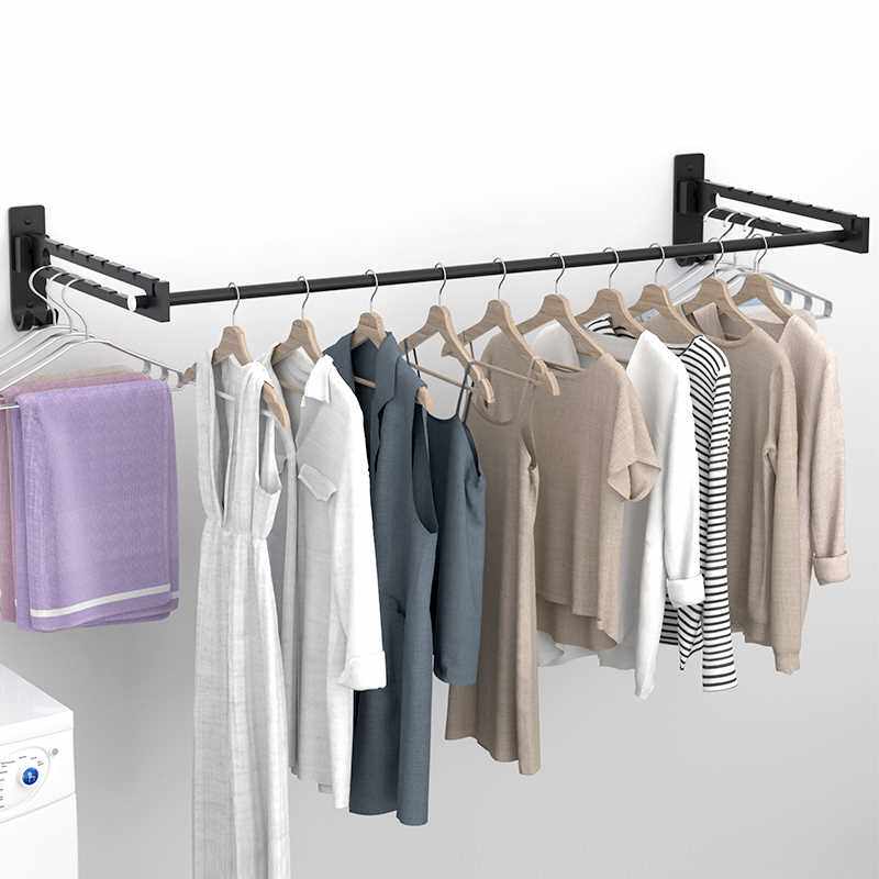 阳台伸缩折叠挂墙晒杆隐形晾衣架壁挂侧装墙壁式挂衣服墙上免打孔