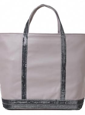 凡妮莎布鲁诺大号亮片头层牛皮手提袋cabas天然真皮女士包包灰色