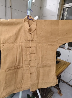 老紫花棉老粗布上衣 全手工手捻线纺织制作，厚实，年代感十足