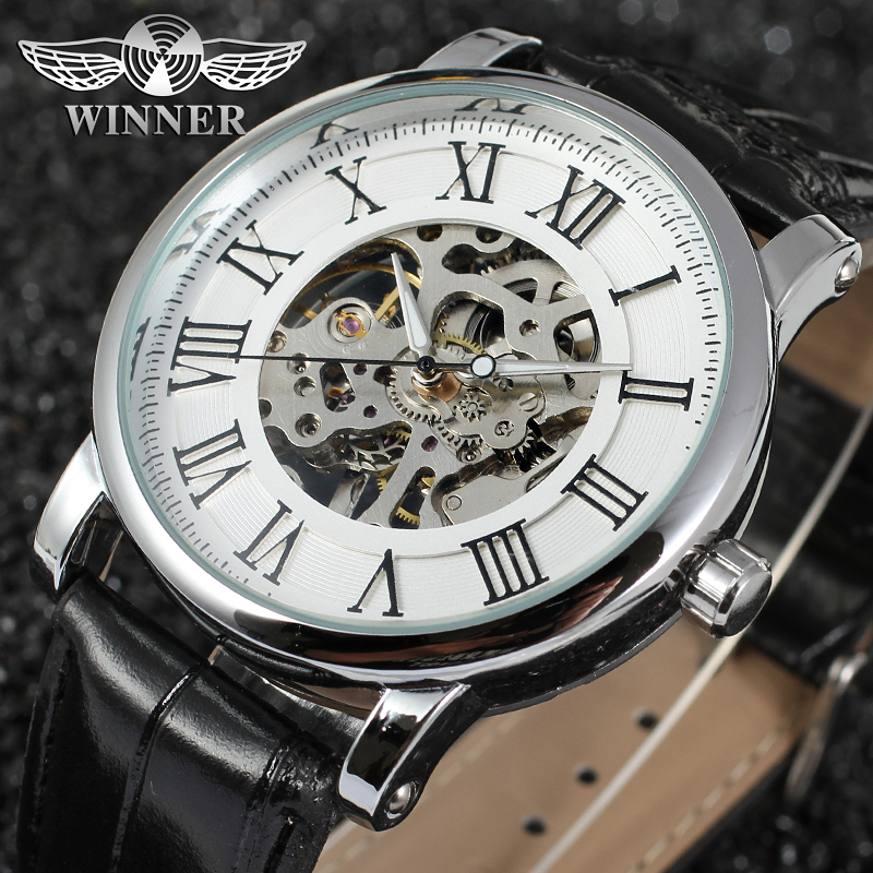T-WINNER胜利者机械手表  白色手表镂空罗马数字刻度手动机械表