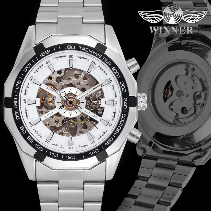 T-WINNER胜利者机械手表  镂空条钉刻度自动机械表中性手表黑色表