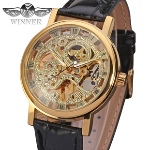 T-WINNER胜利者手表 镂空罗马数字手动机械表皮带男女款手表