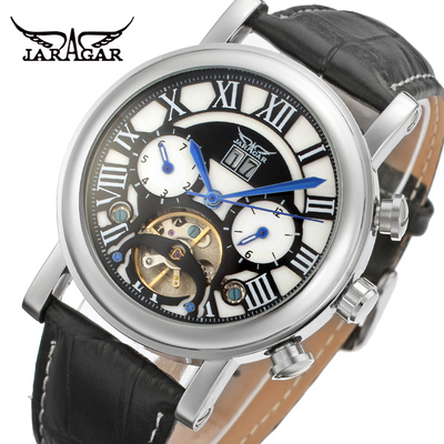JARAGAR手表  飞轮罗马数字日历显示自动机械表男女表腕表手表