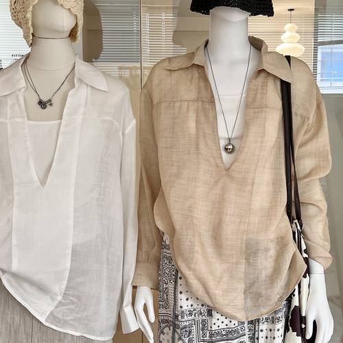 法式天丝苎麻防晒衬衫吊带两件套