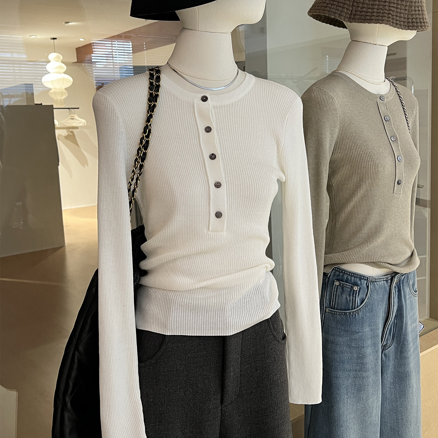 亨利领针织打底衫羊毛混纺修身款