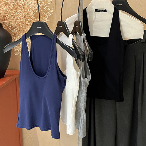 挂脖吊带背心u领带胸垫修身打底