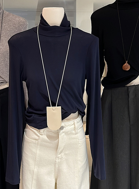 品质新款高领打底衫女高级感2024秋薄款 天丝羊毛内搭修身t恤上衣