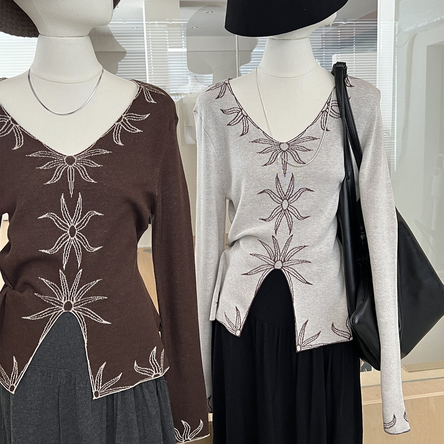 复古绣花针织衫开叉法式小众时髦