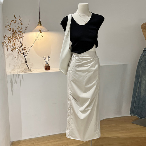 散步直筒运动设计感工装半身长裙