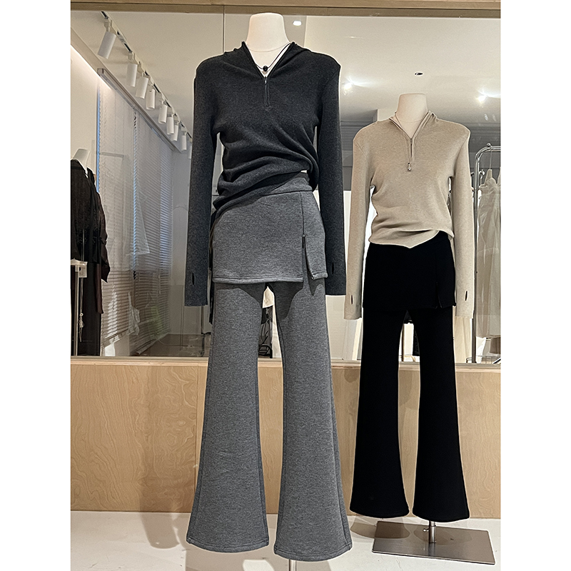 裙裤一体假两件冬加绒微喇叭长裤