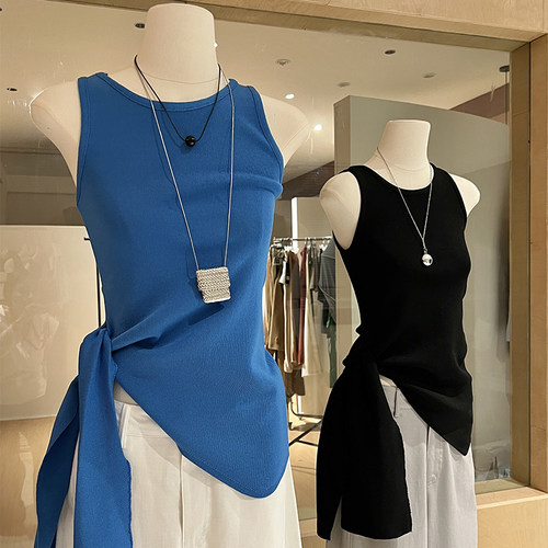 绑带收腰不规则针织背心修身弹力