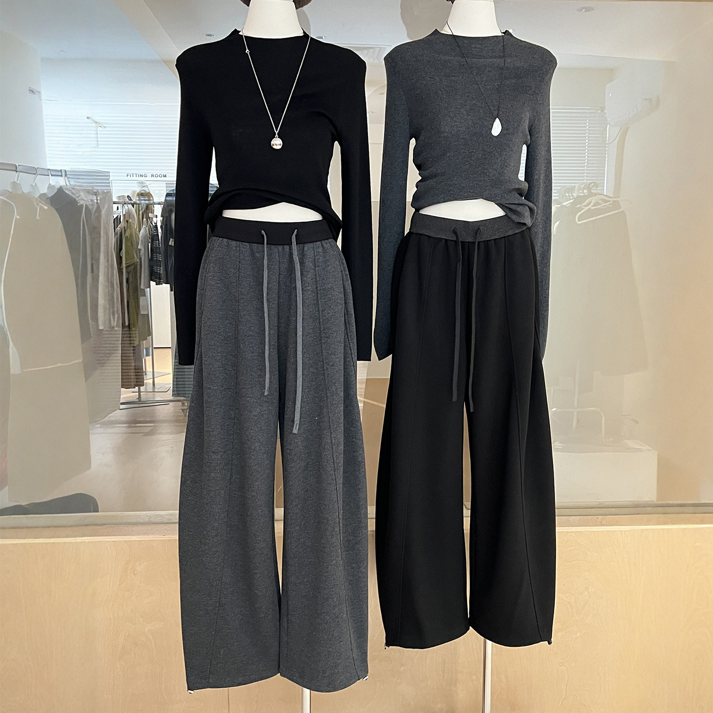 可两穿束脚弯刀阔腿卫裤厚款拼色