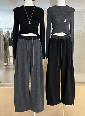 可两穿束脚弯刀卫裤女厚款拼色松紧腰遛弯休闲长裤垂感宽松阔腿裤