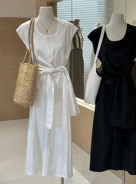 清仓 收腰绑带连衣裙女设计感小众高级感不规则法式气质长款裙子