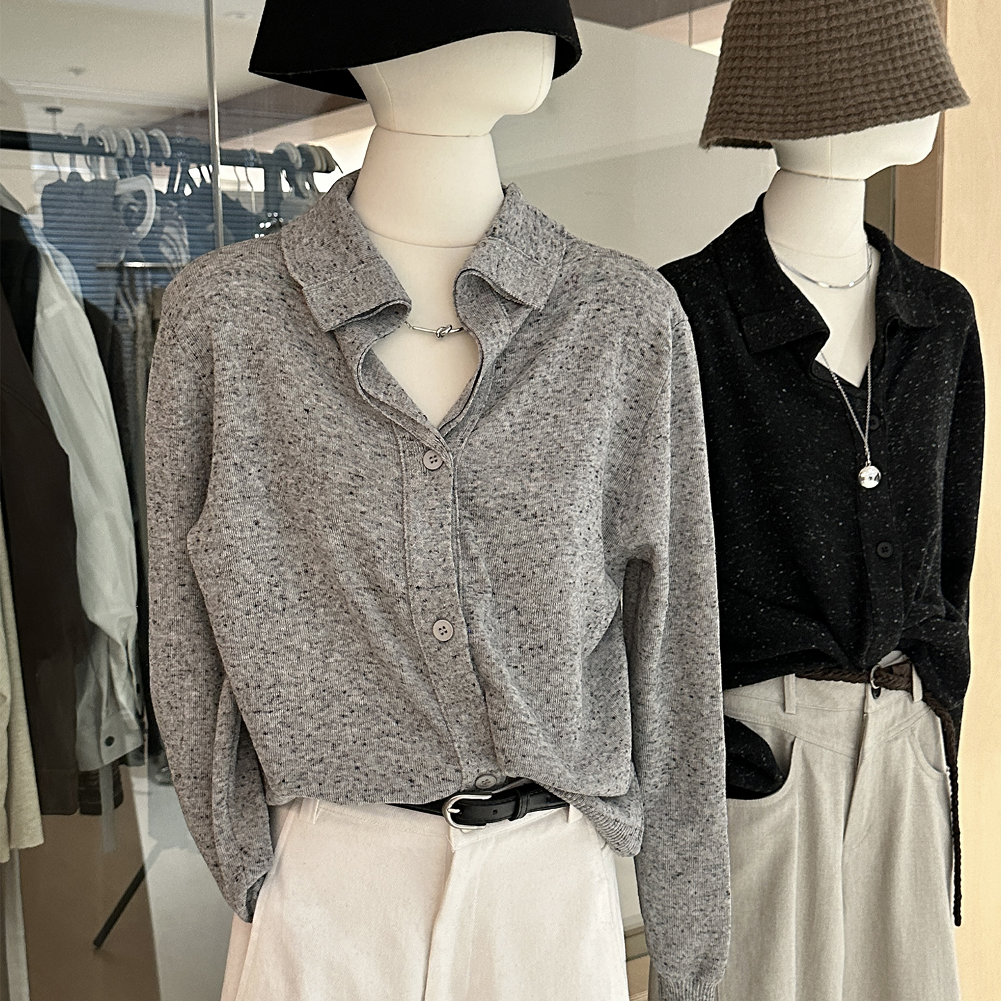 点子纱混色针织开衫羊毛混纺简约