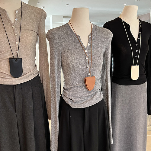 亨利领纯欲打底T恤天丝羊毛薄款