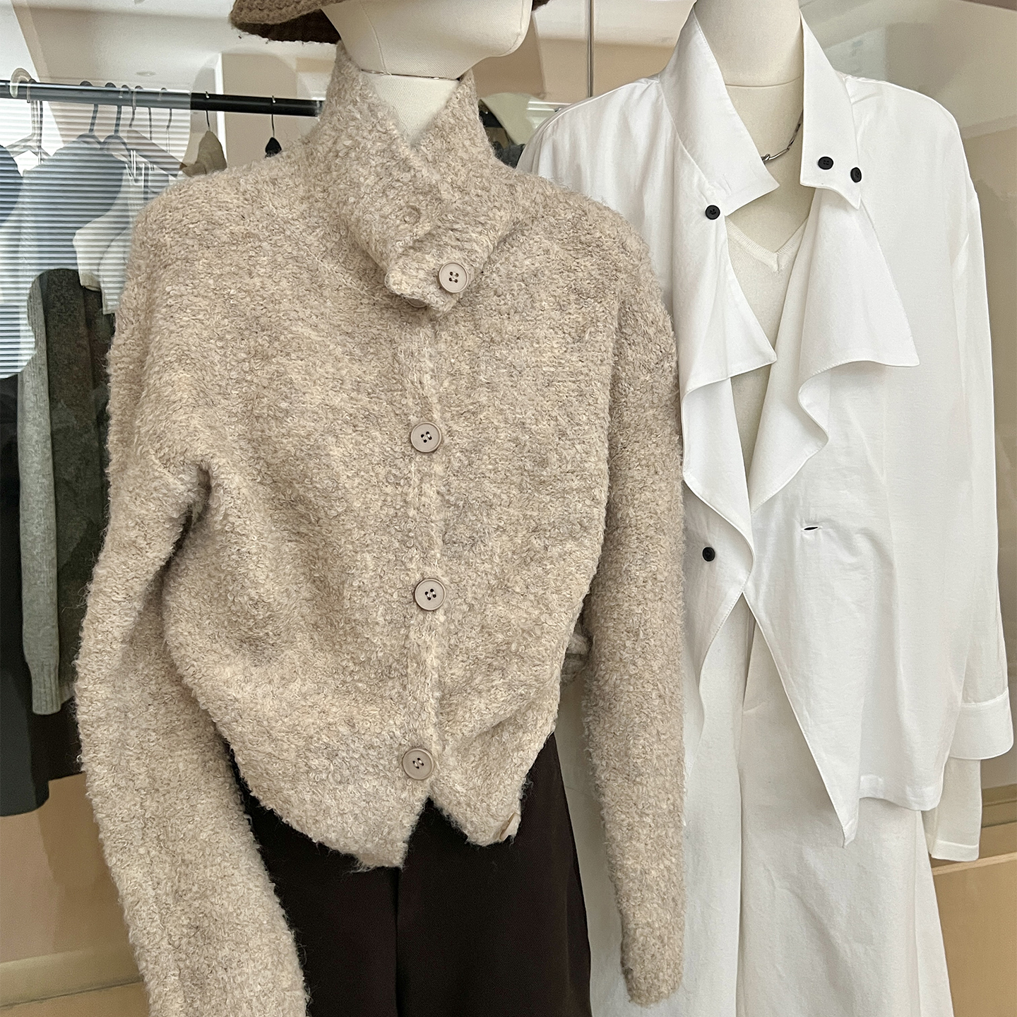 圈圈纱毛衣外套高领可翻领氛围感