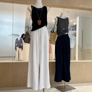 白色阔腿裤女2025新款垂感松紧腰慵懒松弛感裤子宽松直筒休闲长裤