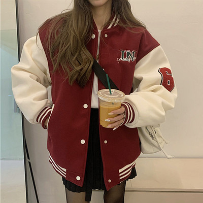 美式复古加绒加厚卫衣棒球服外套