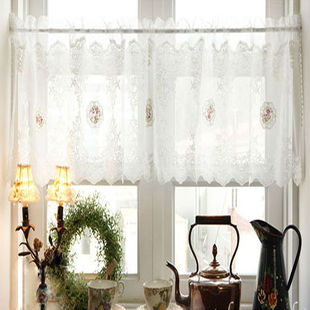 韩国进口正品 窗帘优雅田园花朵蕾丝白色小窗帘半帘小挂帘门帘