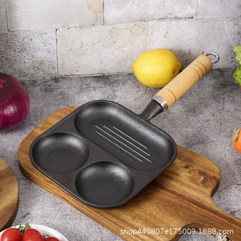 多功能煎蛋锅蛋堡锅铸铁模具鸡蛋汉堡机三合一无涂层早餐锅平底锅