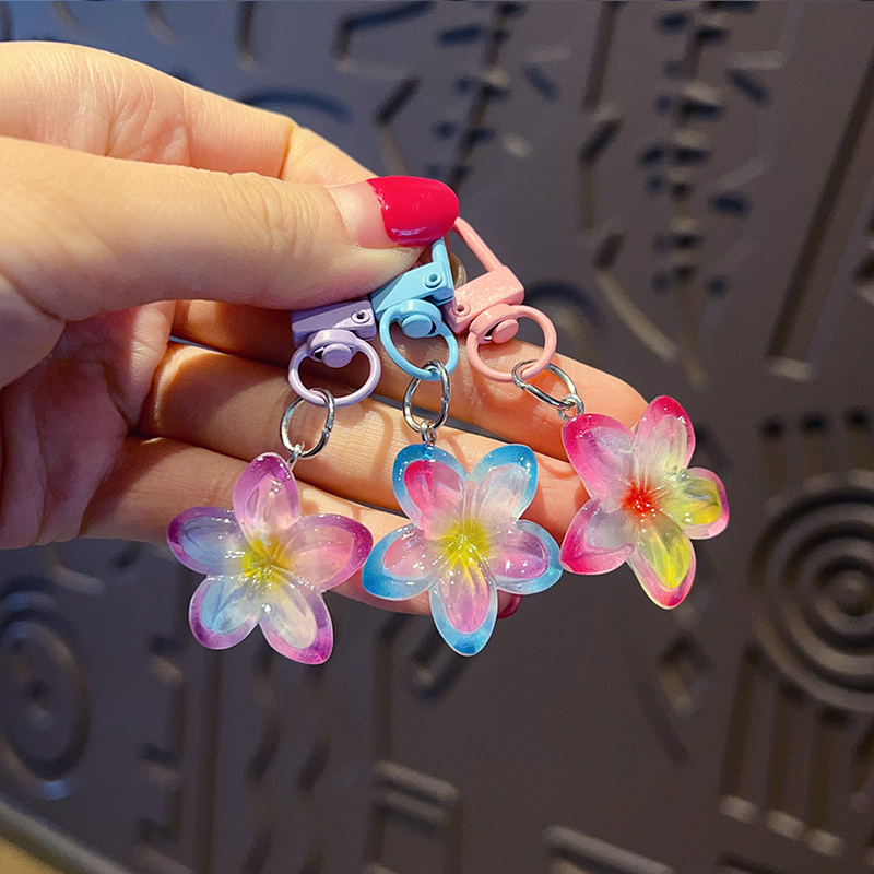 可爱双色茉莉花钥匙扣时尚简约小花形树脂吊坠学生书包挂饰小礼物
