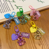 ins风彩色爱心糖果钥匙扣书包呆萌可爱小熊学生包包挂饰配件礼品
